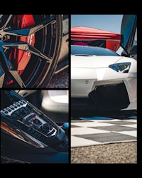 a collage of photos of a sports car and its wheels