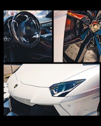 a collage of pictures of a white sports car